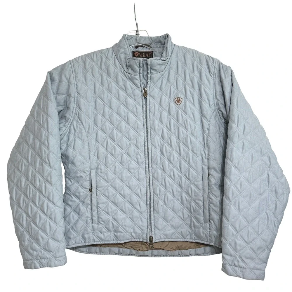 Ariat Quilted Jacket Women Light Blue Diamond Stitch Equestrian Riding Utility L